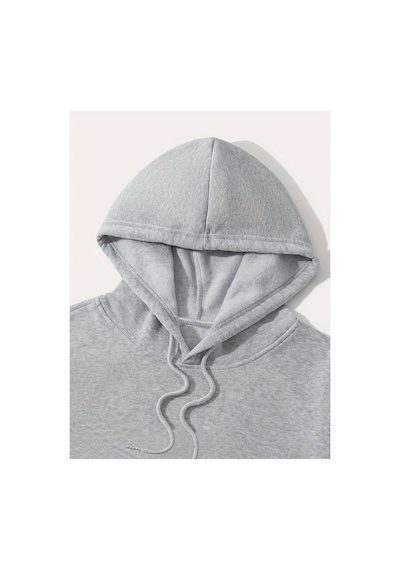 Medinenur İskambil Kart Desenli Kapüşonlu Sweatshirt Gri