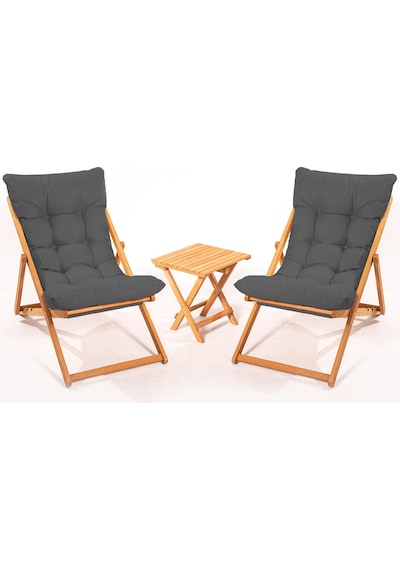 2+1 Minderli Nora Şezlong Seti Bahçe-balkon-teras-plaj-kafe Katlanır Set - Antrasit Ahşap 2+1 Minderli Nora Şezlong Seti Bahçe-balkon-teras-plaj-kafe Katlanır Set - Antrasit Ahşap