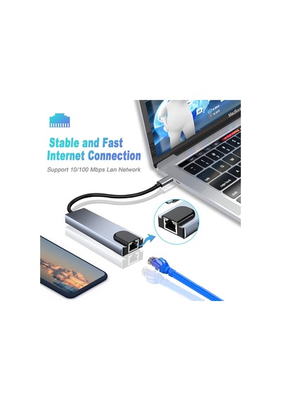 Tr Usb C Hub Çoklu Bağlantı Noktalı Adaptör, 8in1 Arada Usb C Yerleştirme İstasyonu, 4k Hdmı, Rj45 Ethernet, Usb3