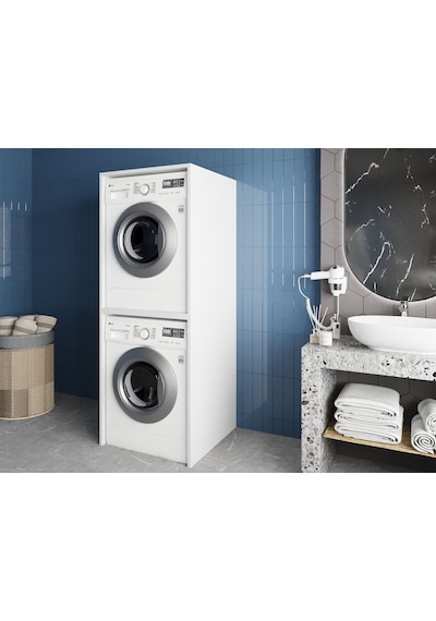 Bohem Çamaşır Ve Kurutma Makinesi Dolabı Banyo Dolabı Beyaz Beyaz