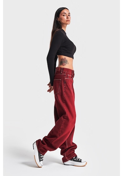 Itsbasic Kadın Bordo Renk Cindy 20w4-35 Skater Fit Orta Bel %100 Koton Özel Yıkama Denim Jean