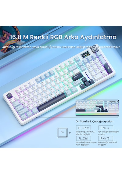 Aula S98 Pro 3 Modlu Rgb Hot Swap Mekanik Star Vector Switch Kablosuz Makrolu Klavye Lacivert