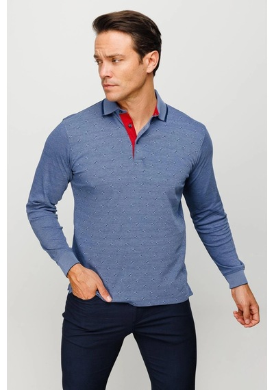 Desen Triko Erkek Polo Yaka Kare Desenli Uzun Kollu Sweatshirt Lacivert Lacivert Desen Triko Erkek Polo Yaka Kare Desenli Uzun Kollu Sweatshirt Lacivert Lacivert