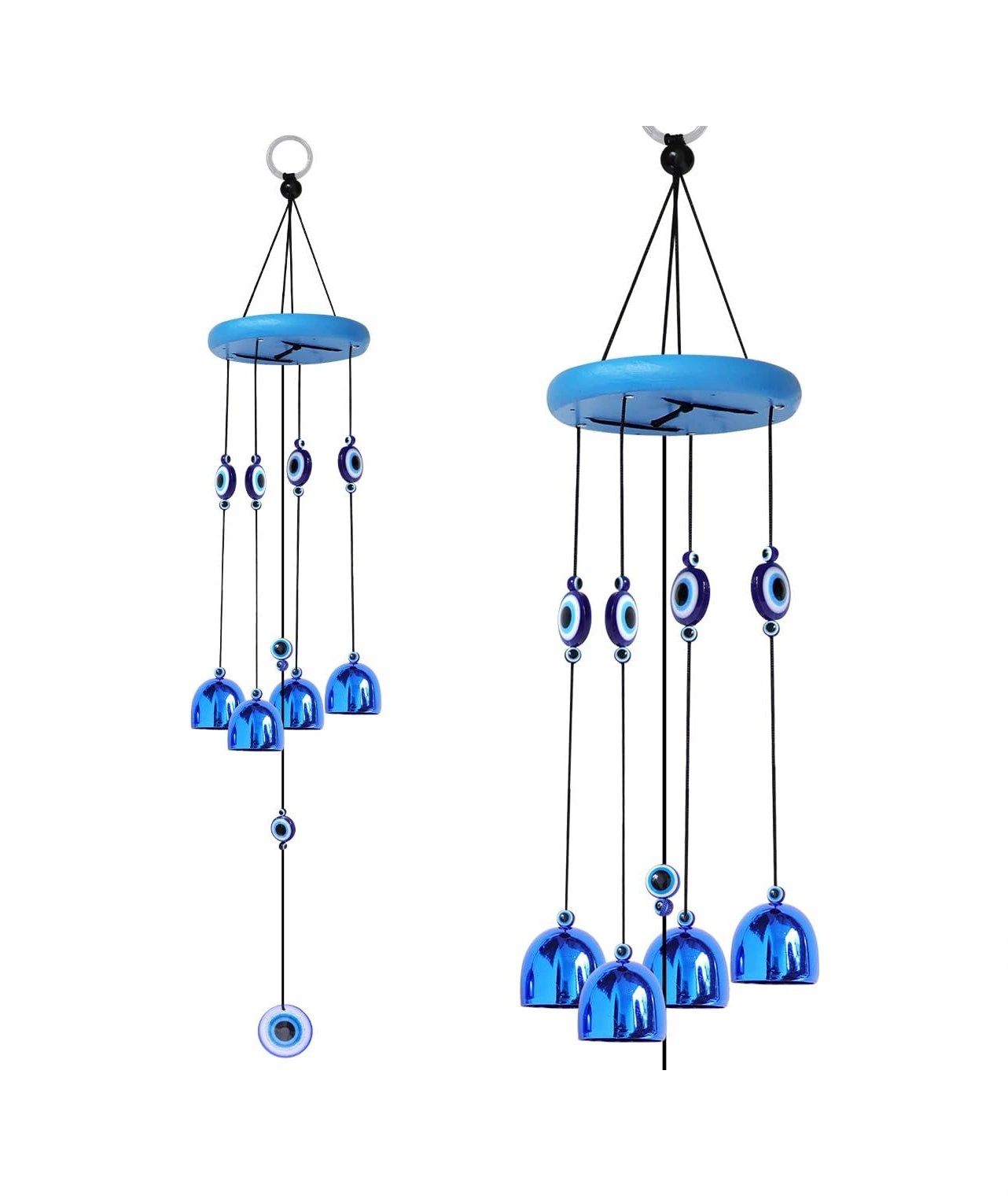 Feng Shui Nazar Boncuğu Rüzgar Çanı Metal Kötü Göze Karşı Dış Mekan Dekoratif Bahçe Kapı Süsü 65 Cm. 60  Cm