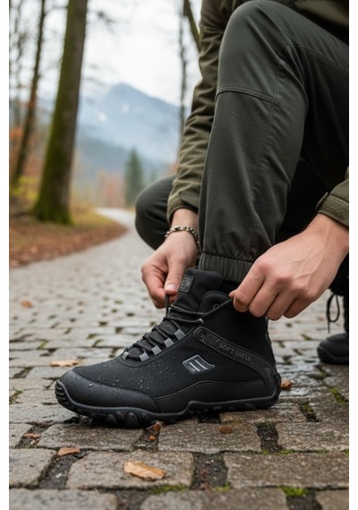 Enoch Erkek Termal Soft Shell Su Geçirmez Outdoor Trekking Ve Doğa Botu Siyah