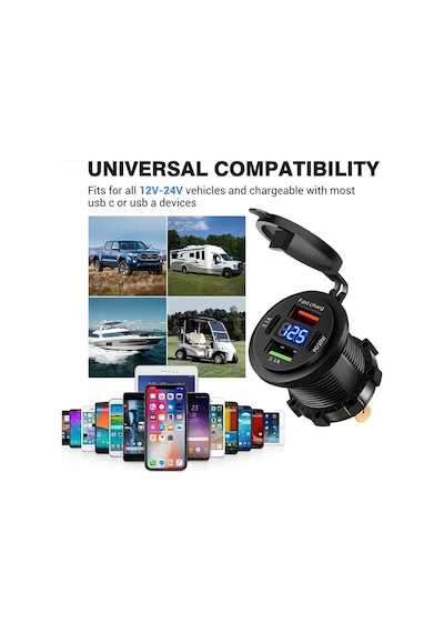 Gaojunshop01 Yükseltilmiş 30w Pd/qc3.0 Hızlı Araç Şarj Cihazı 12-40v Usb-c Çakmaklık Adaptörü Siyah Mavi Işıklı