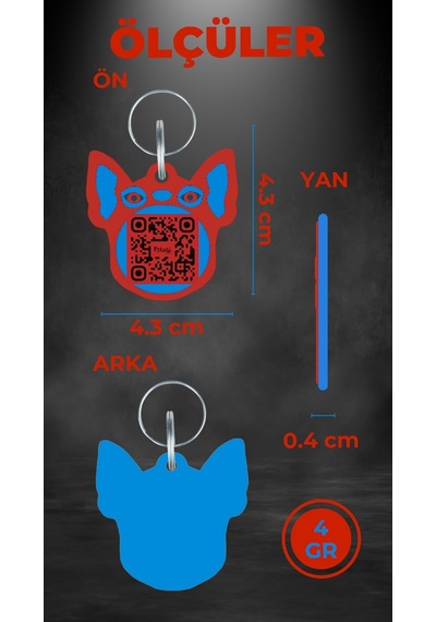 Petjoo 7.Hook Mavi-Kırmızı Qr'lı Köpek Künyesi