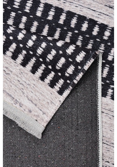 Siyah Krem Çizgili Kilim İskandinav Boho Desenli, Kaymaz Taban, Yıkanabilir,antialerjik Siyah Siyah