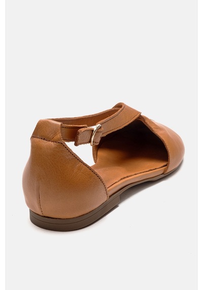 Luvishoes Fable Taba Cilt Hakiki Deri Yanları Açık Kadın Babet Ayakkabı