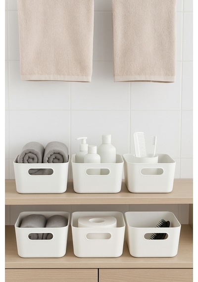 Esti 8 Adet - 4 Lt Beyaz Plastik Organizer Kutu Banyo Havlu Şampuan Düzenleyici