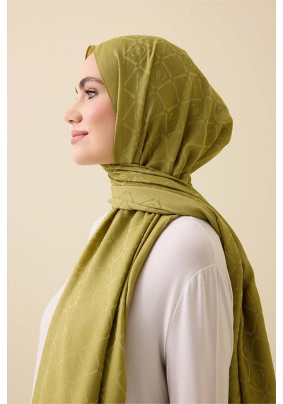 Imannoor İman I Kafes Zeytin Yeşili Tencel Pamuk İpek Şal 70x200 Zeytin Yeşili