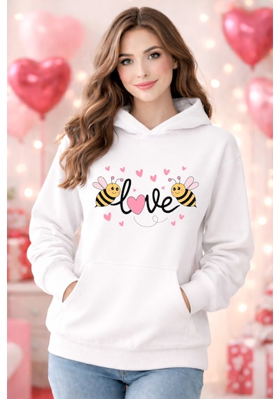 Stil X Sevgililer Gününe Özel, Kapüşonlu Kadın Sweatshırt, Valentıne's Day Beyaz-1