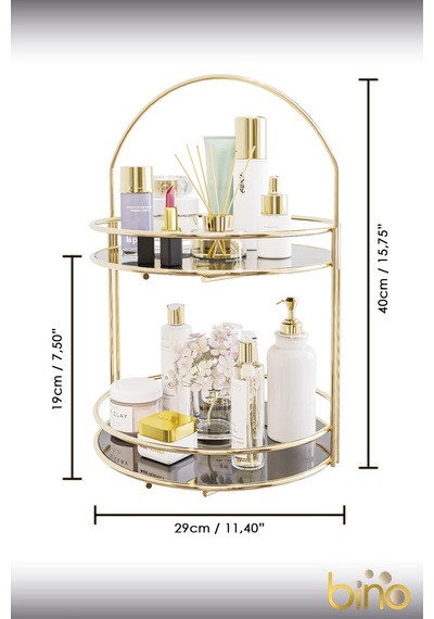 Bino Servis Sunum İkramlık Gold Büyük Lüks 2 Katlı 40cm Organizer Mutfak Düzenleyici Pasta Standı