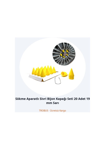 Trobus Sökme Aparatlı Sivri Bijon Kapağı Seti 20 Adet 19 Mm Sarı
