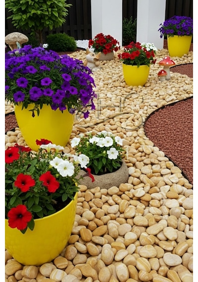 Sarı Çizgili Rainbow Dolomit Çakıl Taşı 6-10 Cm 2 Kg Dekoratif Bahçe Peyzaj Saksı Akvaryum Teraryum