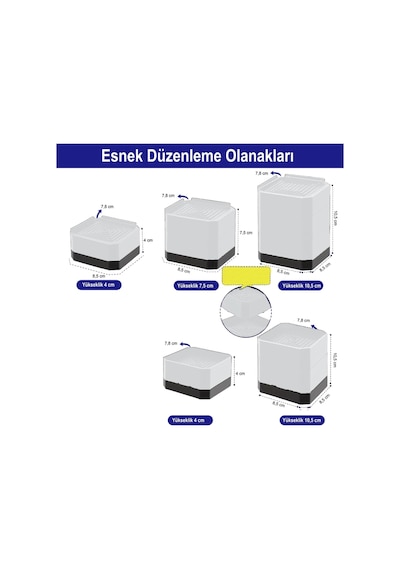 Tineke Robot Süpürge Mobilya Ayağı Ve Dolap Yükseltici Ayak Kaydırmaz Ve Yükseltici 4 Lü Beyaz Kare Çok Renkli