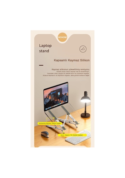 N3v2 Alüminyum Katlanabilir-taşınabilir, Çift Katman Ayarlı Laptop Bilgisayar Standı- Uzay Gri