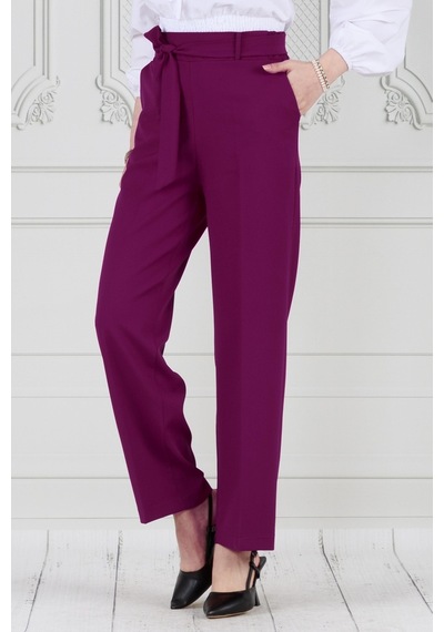 Sevitli Beli Bağlamalı Bol Paça Pantolon-mürdüm-3669-mürdüm Mürdüm