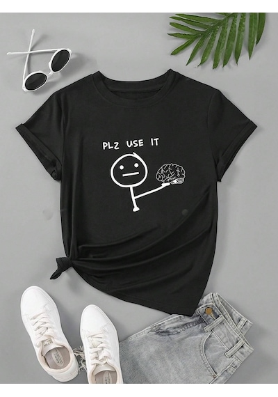 Flood Of Style Unisex Siyah Plz Use It Baskılı Oversize