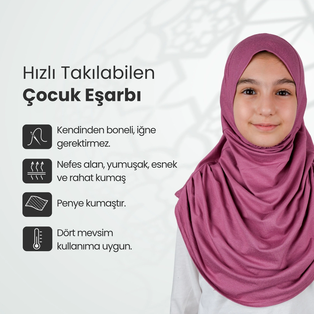 Pratik Hazır Geçmeli Çocuk Şal Pembe Pembe