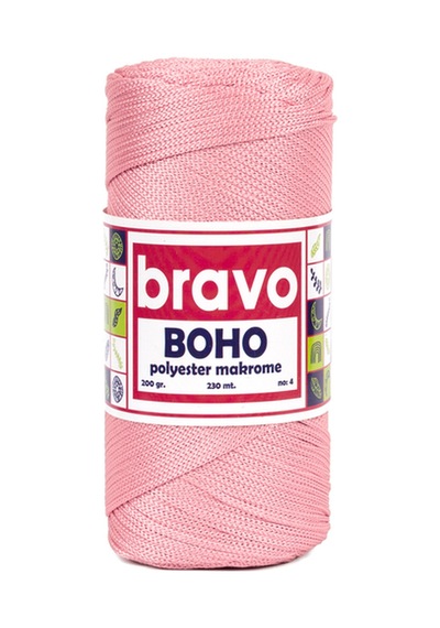 Boho Polyester Makrome İplik 2 Mm 200 Gr 230 Metre No: 4 Renk Kodu: 72 Pudra Pembe
