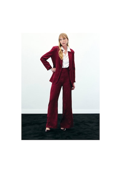 Sateen Yüksek Bel Desenli Pantolon - Bordo-136425 Bordo