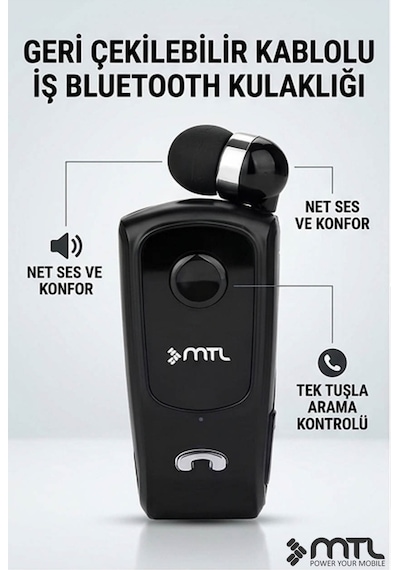 Yaka Klipsli Mono Makaralı Bluetooth Kulaklık Çift Telefon Destekli Mt920