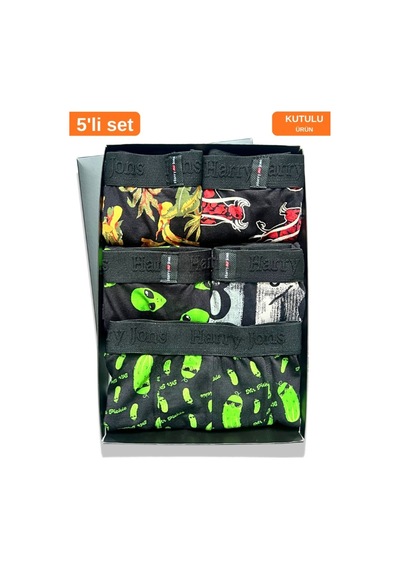 Harry Jons Erkek 5'li Desenli Renkli Pamuklu Premium Paket Boxer Desenli-3 Desenli-3