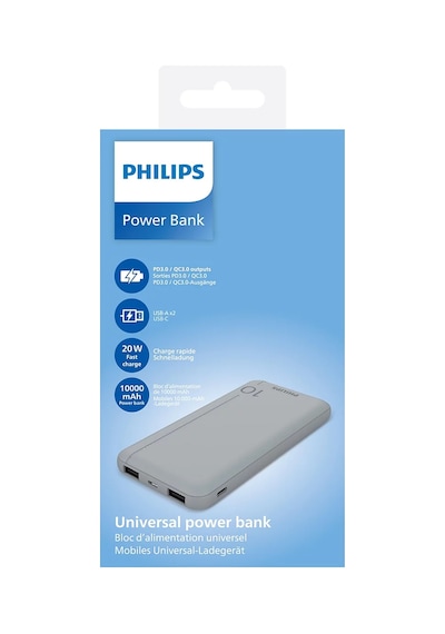 Philips Dlp1812pv/00 Hızlı Şarj Powerbank, Led Göstergeli, 10000 Mah, Gümüş