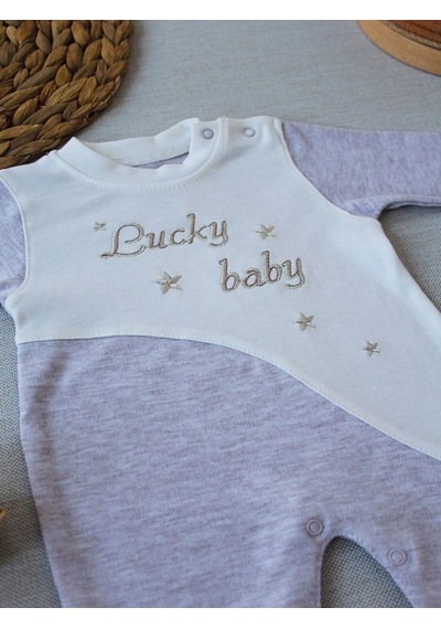 Veraura Lifestyle 0-3 3-6 Ay Lucky Baby Nakışlı Es Çizgi Boy Şapkalı Erkek Bebek Tulumu Kahvemelanj