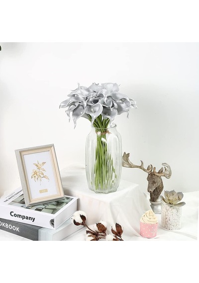 Yapay Çiçek Gümüş Renk Gala Eva Malzeme Silver Cala Flower 8li Demet