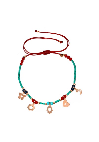 Taşlı Çok Figürlü Gümüş Makrome Şans Halhalı - H003101