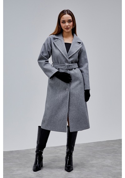 Gri Premium Oversize Kemerli Kaşe Kaban Gri