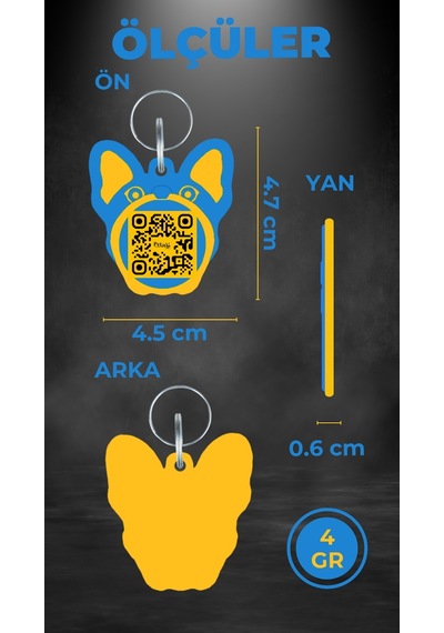 Petjoo 10.Mutt Sarı-Mavi Qr'lı Köpek Künyesi