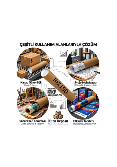 10x150 Cm Kapaklı Silindir Postüp Rulo Gönderi Kutusu 1 Adet