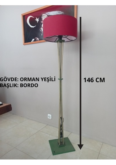 Ahşap Lambader- Aydınlatma Orman Yeşili- Bordo