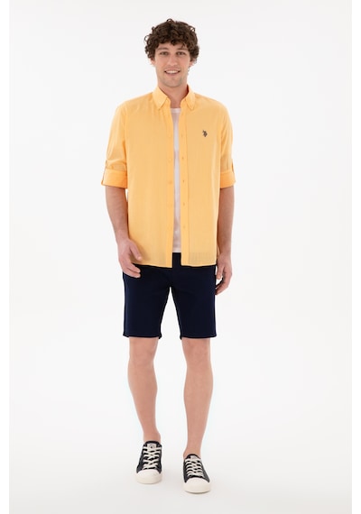 U.S. Polo Assn. Erkek Turuncu Keten Görünümlü Basic Gömlek 50306285-VR202 U.S. Polo Assn. Erkek Turuncu Keten Görünümlü Basic Gömlek 50306285-VR202