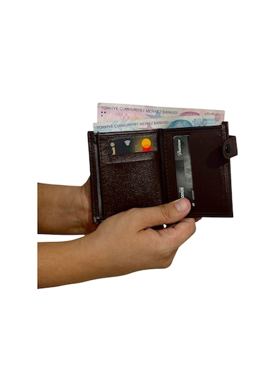 Premium Serisi Özel Üretim Lüks Deri Dikey Patlı Erkek Cüzdanı Kahverengi