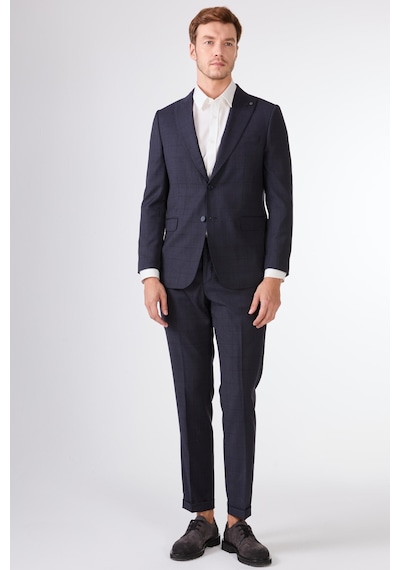 Dufy Koyu Lacivert Balıksırtı Slim Fit Erkek Takım Elbise Lacivert