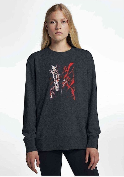 Anime Naruto Red White Baskılı Füme Antrasit Kadın Sweatshirt