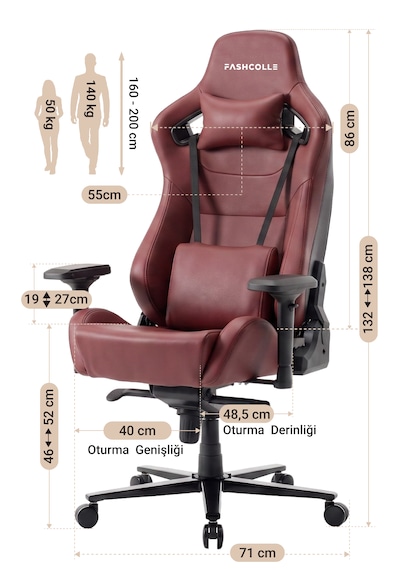 Fashcolle Grand Pro Maroon Oyuncu Koltuğu Bordo