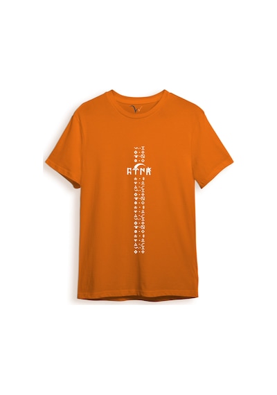 Türkiye Türk Yazısı Ve Göktürk Alfabesi Sembolleri Ay Yıldız Ve Hilal Baskılı Regular Fit T-shirt Turuncu