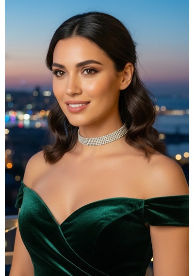 Valmont Accessories Kristal Taşlı 26+10 Cm Choker Işıltılı Şık Kadın 5 Sıra Su Yolu Tasma Kolye Gümüş