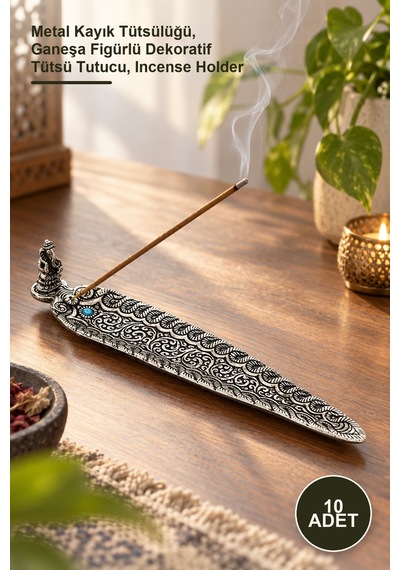 10 Adet Metal Kayık Ganeşa Tütsülük Metal Kayık Tütsülüğü, Ganeşa Figürlü Dekoratif Tütsü Tutucu, Incense Holder