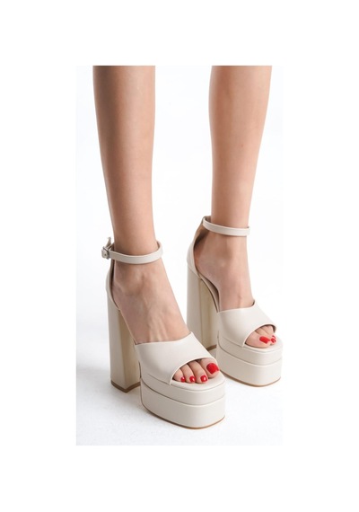 Preshley Kadın Elina Tek Bantlı Bej Cilt 15 Cm Platform Topuklu Ayakkabı Bej