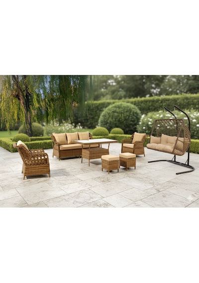 Lüks Rattan Görünümlü 7 Kişilik Bahçe Oturma Takımı Ve 2 Kişilik Salıncak Seti - Kahverengi Minderli Teras Balkon Mobilyası Kahverengi Lüks Rattan Görünümlü 7 Kişilik Bahçe Oturma Takımı Ve 2 Kişilik Salıncak Seti - Kahverengi Minderli Teras Balkon Mobilyası Kahverengi