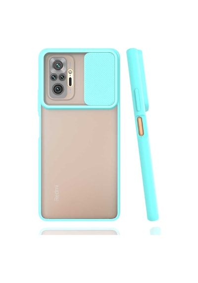 Noktaks - Redmi Note 10 Pro Uyumlu - Kılıf Slayt Sürgülü Arkası Buzlu Lensi Kapak - Turkuaz Turkuaz