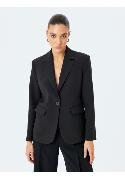 Koton Slim Fit Uzun Kollu Kapaklı Cep Detaylı Klasik Blazer Ceket Siyah 5sak50001uw Siyah