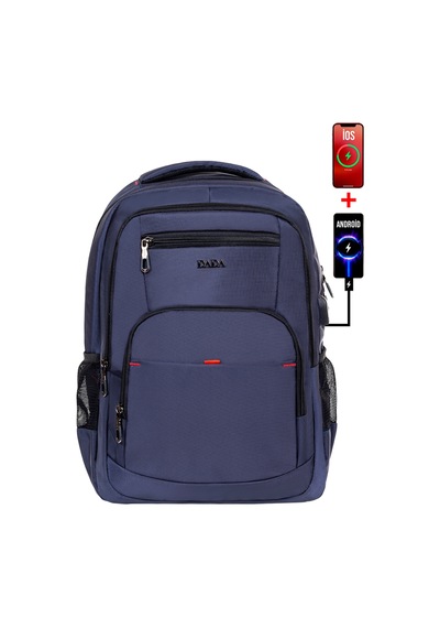 Dada Okul ve Günlük Lacivert Erkek Sırt Çantası Usb Type-c Aparat Ortopedik Sırt 14-15,6 İnç