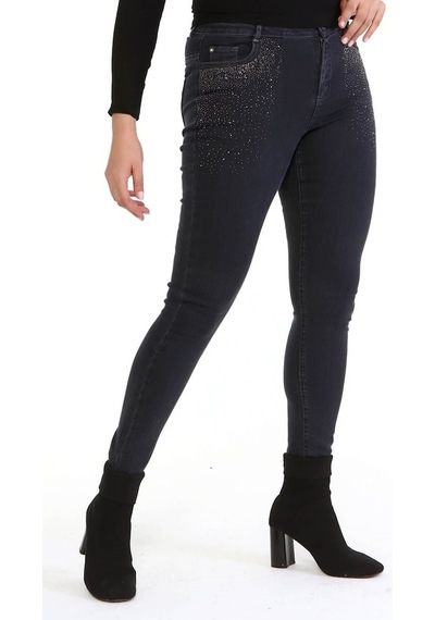 Myline Kadın Ön Cep Taş Baskı Denim Pantolon